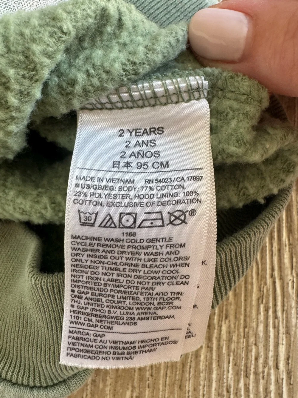 GAP kids fleece lined green hoodie, 2T